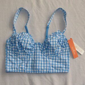 NWT Colsie Blue White Gingham Plaid Corset Bustier Bralette Crop Top sz S